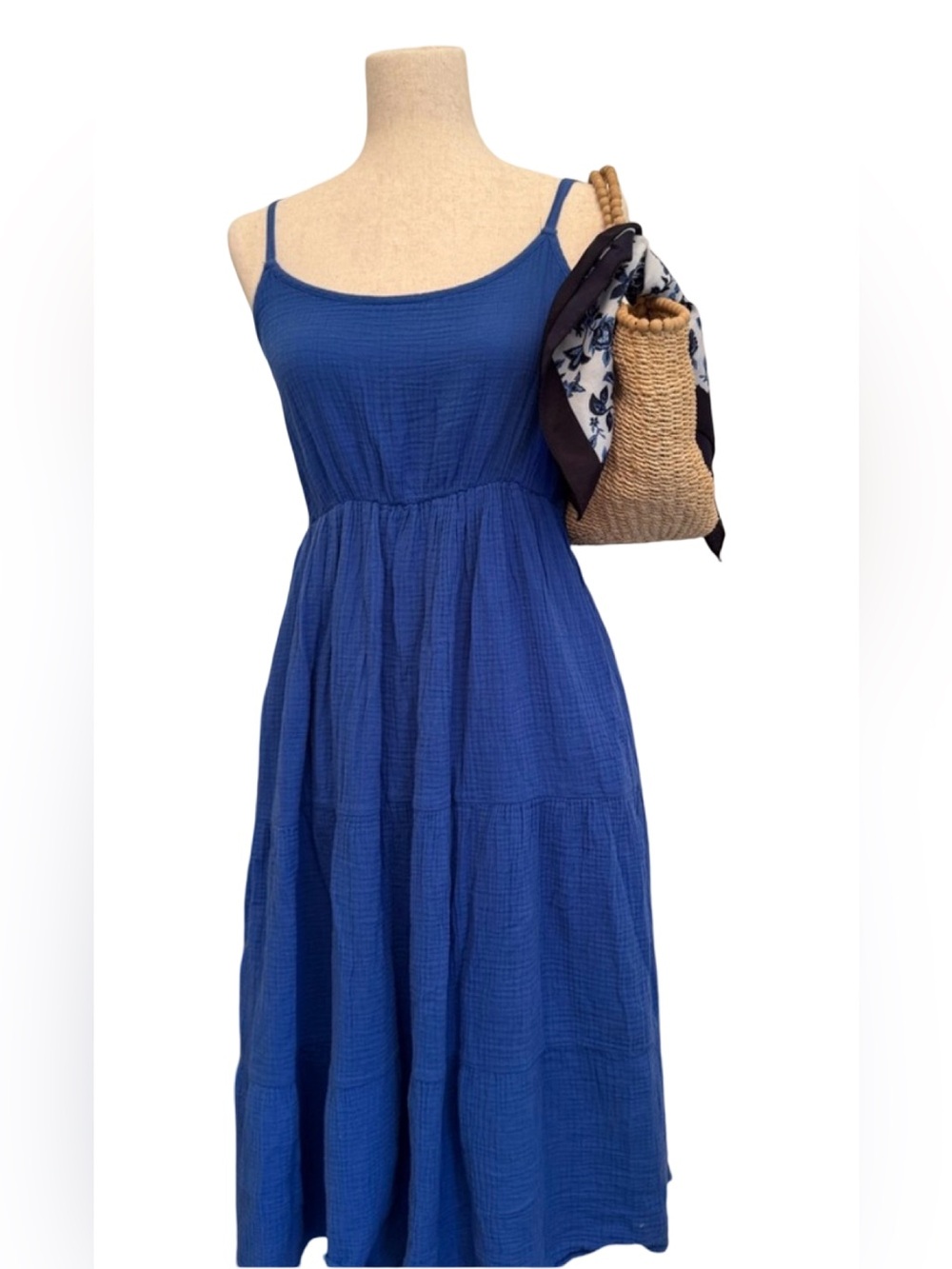 Blue Spaghetti Strap Midi Sundress for Casual /Resort Wear SZ M